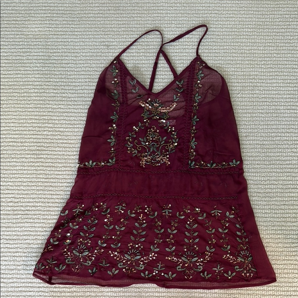 Free People Red and Gold Embellished Babydoll Mini Dress